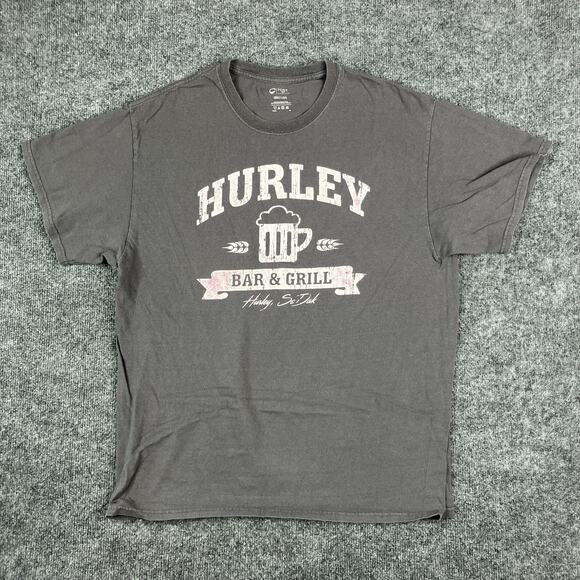 Port & Company T-Shirt Mens Size L Gray Hurley Bar Grill Beer Graphic Crewneck - Picture 2 of 8